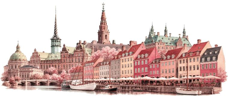 Копенгаген: иллюстрация города для страницы о работе вебкам-моделью и выборе студии